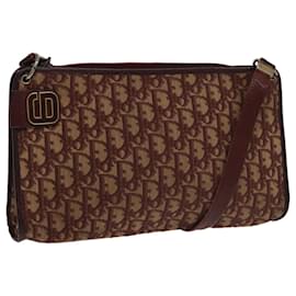 Christian Dior-Christian Dior Trotter Canvas Shoulder Bag Beige Wine Red gold Auth 100670-Beige,Golden,Dark red