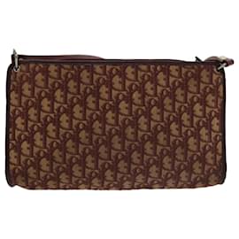 Christian Dior-Christian Dior Trotter Canvas Shoulder Bag Beige Wine Red gold Auth 100670-Beige,Golden,Dark red