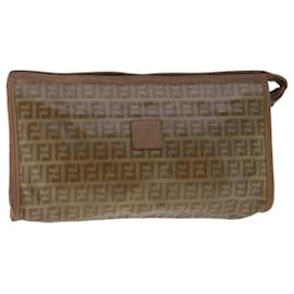 Fendi-FENDI Zucchino Canvas Clutch Bag Coated Canvas Brown Auth ti2364-Brown