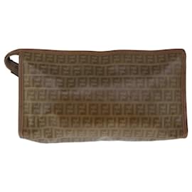 Fendi-FENDI Zucchino Canvas Clutch Bag Coated Canvas Brown Auth ti2364-Brown