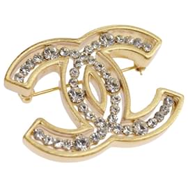 Chanel-CHANEL Brooch metal Gold Tone CC Auth 101302A-Other