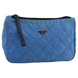 Prada-PRADA Pouch Nylon Blue Silver Auth 92173-Silvery,Blue