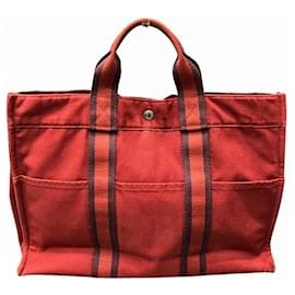 Hermès-Sac à main en toile rouge Hermes-Rouge