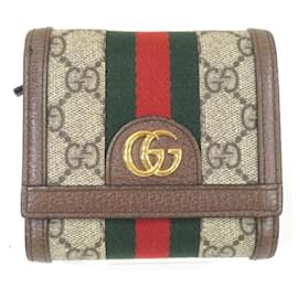 Gucci-Gucci Offdia Shelly Line GG Supreme Bi-fold Wallet-Beige