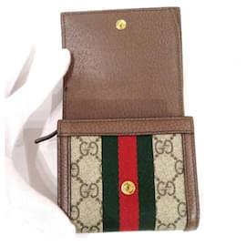 Gucci-Gucci Offdia Shelly Line GG Supreme Bi-fold Wallet-Beige