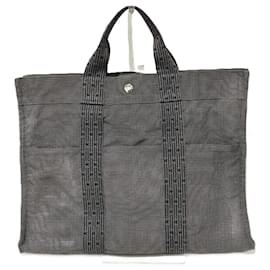 Hermès-Sac à main Hermes Air Line Tote MM en toile-Marron,Noir