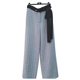 Chanel Gray Wool Wide Leg Jeans  Pants Trousers Sz.42 Light blue