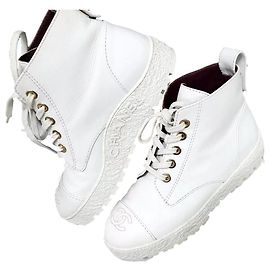 Chantal Thomass Chanel 2021 Interlocking CC Logo Combat Boots Sz.37 White