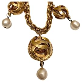 Chanel-Chanel Coco Mark Fake Pearl Long Necklace-Golden