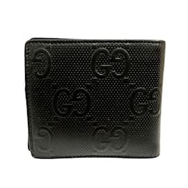 Gucci-Carteira bi-fold em couro preto com estampa GG da Gucci-Preto