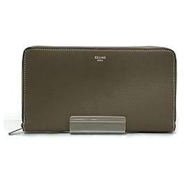 Céline-Celine Thule Grey All-Round Zip Leather Long Wallet-Grey,Yellow