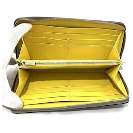 Céline-Celine Thule Grey All-Round Zip Leather Long Wallet-Grey,Yellow