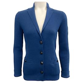 Chanel-Chanel Cobalt Blue Ribbed Cardigan Sweater-Blue