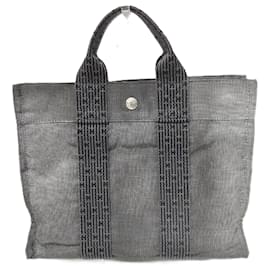Hermès-Sac à main Hermes Air Line Tote PM en toile-Marron,Noir