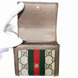 Gucci-GUCCI Offdia Shelly Line GG Supreme Bi-fold Wallet-Beige,Dark brown