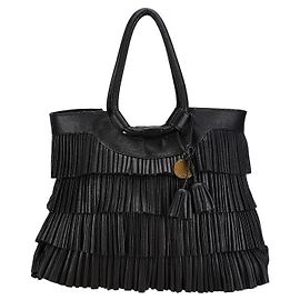 Borsa tote in pelle con frange Armani nera Nero