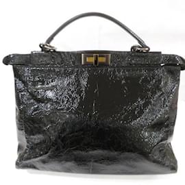 Fendi-Fendi Peekaboo Black Patent Leather Handbag-Black