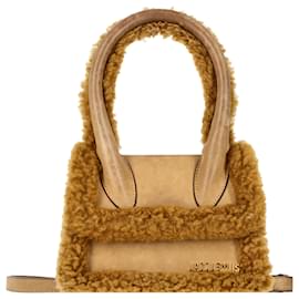 Jacquemus-Jacquemus Shearling Le Chiquito Mini Bag in Brown Suede-Brown,Red