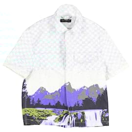 Louis Vuitton-Louis Vuitton Landscape Short-Sleeved Denim Shirt in Multicolor Cotton-Multiple colors