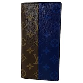 Louis Vuitton-Louis Vuitton Monogram Split Portefeuille Brazza Long Wallet-Brown,Blue