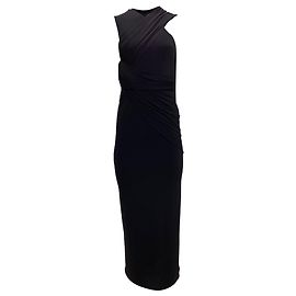 Alexander Wang Asymmetrical Draped Cutout Back Dress in Black Acetate Black