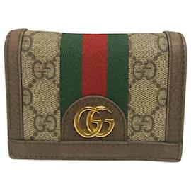Gucci-GUCCI Offdia 523155 GG Supreme Bi-fold Wallet for Women-Beige,Dark brown