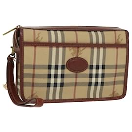 Autre Marque-Burberrys Nova Check Clutch Bag PVC Leather Beige Auth 102458-Beige