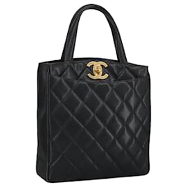 Chanel-CHANEL Sac à main Matelassé en Cuir Caviar Noir CC Auth 101307A-Noir