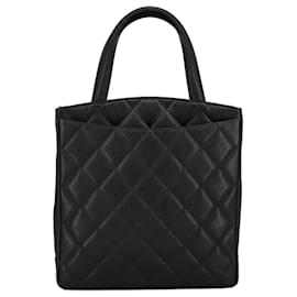 Chanel-CHANEL Sac à main Matelassé en Cuir Caviar Noir CC Auth 101307A-Noir