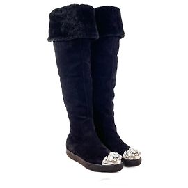 Miu Miu Suede Shearling Boots Black Black