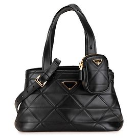 Bolsa 2way pequena de couro de cordeiro acolchoado Prada 1BG548 Preto