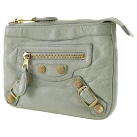 Balenciaga-Balenciaga Leather Giant Pouch Light Green-Green