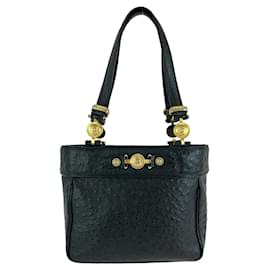 Versace-Versace Sunburst Embossed Leather Handbag-Black