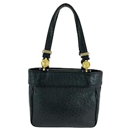 Versace-Versace Sunburst Embossed Leather Handbag-Black