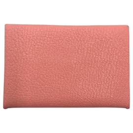 Hermès-Hermes Calvi Pink Card Case-Pink