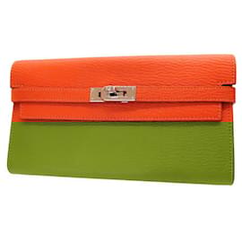 Hermès-Hermes Chevre Mysore Kelly Wallet Orange-Orange