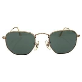 Autre Marque-Ray-Ban Vintage B&L USA Gold Green Metal Round Sunglasses-Other