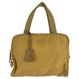Prada-Prada Nylon Tessuto Logo Plate Handbag-Yellow
