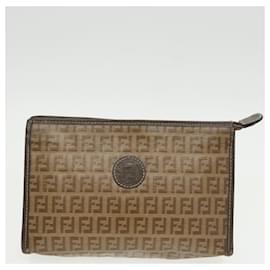 Fendi-FENDI Zucchino Canvas Clutch Bag Coated Canvas 2Set Brown Auth ti2312-Brown