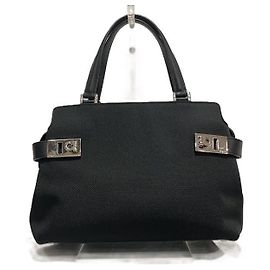Borsa Tote Gancini in nylon e pelle Salvatore Ferragamo Nero