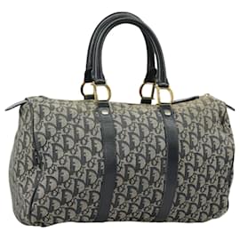 Christian Dior-Christian Dior Trotter Canvas Hand Bag Navy Gold Silver Auth 100671-Silvery,Golden,Navy blue