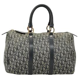 Christian Dior-Christian Dior Trotter Canvas Hand Bag Navy Gold Silver Auth 100671-Silvery,Golden,Navy blue