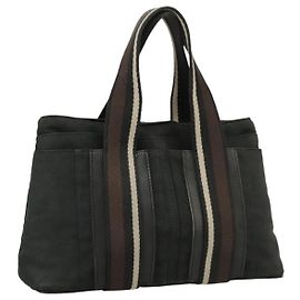 Hermès HERMES Horizontale PM Handtasche aus schwarzem Canvas mit Silber authentisch kk380 Schwarz Silber