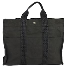 Hermès-HERMES Sac Tote Her Line MM Toile Gris Auth ti2426-Marron