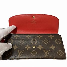 Louis Vuitton-Louis Vuitton Monogram Flower Portefeuille Emily M62941 Charm Long Wallet-Brown,Red