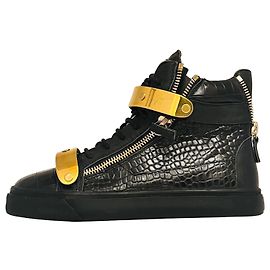 Giuseppe Zanotti Giuseppe Zanotti Schwarze Krokodil-Prägung Leder Coby High-Top Sneakers Schwarz