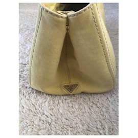 Prada-Prada yellow denim Canapa tote bag-Yellow