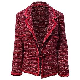 Jaqueta texturizada com cinto Chanel em lã vermelha Vermelho Bordeaux