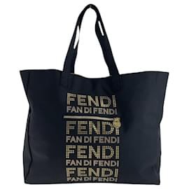 Fendi-Fendi Nylon Tote Bag Black Gold Hardware-Black