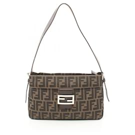Fendi-Fendi Zucca Canvas Leather Shoulder Bag-Brown
